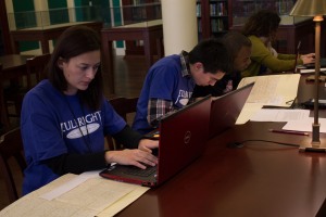 Students transcribing letters